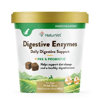 NaturVet Digestive Enzymes Soft Chew with Prebiotics & Probiotics for Dogs 70 count